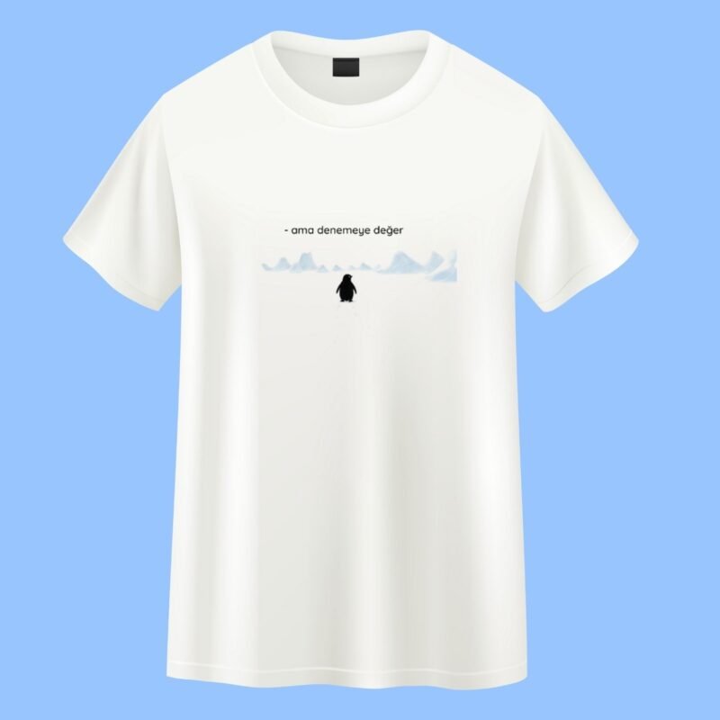 Penguen Kendi Yolunu Çizen Özel Tasarım Tişört